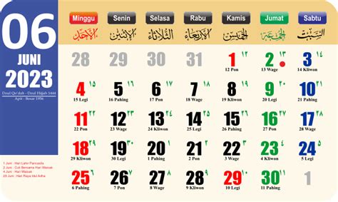 kalender islam bulan juni 2023